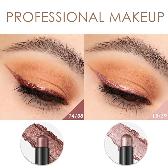 FOCALLURE 2 Pcs Cream Eyeshadow Stick,Brightener Eyeshadow Pencil Crayon,Highlighter Eye Shadow Stick Sets with Crease-proof Formula,Long Lasting Waterproof Eye Shadow Make Up,Silky Peach