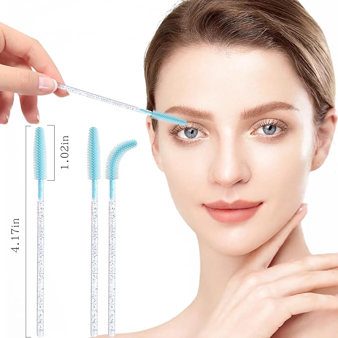MyAoKuE-UP 100pcs Silicone Mascara Wands Disposable Eyelash Brushes Wand for Extension Makeup Brush Tool Bulk (Silicone Crystal Blue)