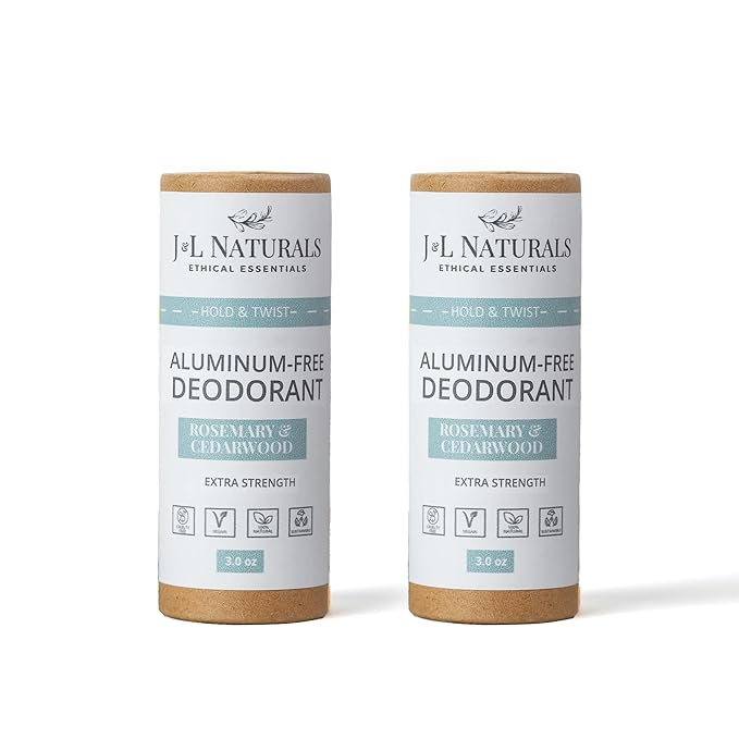 J&L Naturals Aluminum Free Deodorant for Men & Women | 100% Natural Ingredients With Coconut Oil, Shea Butter, & Essential Oils | Sustainable, Eco-Friendly (Rosemary & Cedarwood, 3.0 Oz (Pack of 2))
