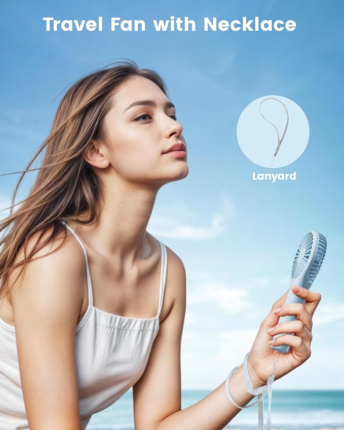Portable Mini Fan - Powerful Personal Handheld Fan with 3 Speeds, Cute and Small, USB Rechargeable for Travel/Lash/Makeup/Outdoor/Home,Sky Blue