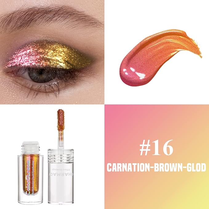 CHARMACY Liquid Duochrome Eyeshadow, Multi-Dimensional Eye Looks, Long Lasting Glitter Eye Shadow Sets Metallic Pigments, Quick Drying, Sparkling Shiny Eye Makeup for Beginners, 1.6g (#16)