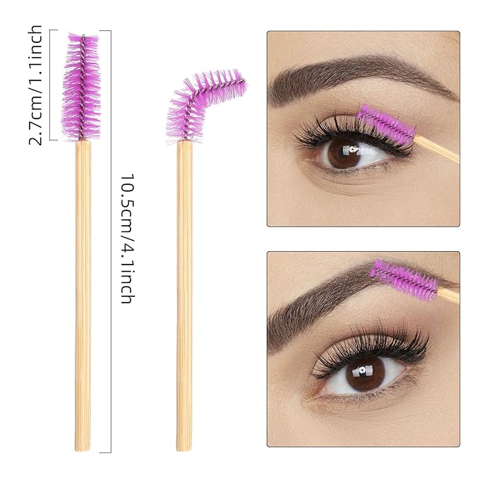 MyAoKuE-UP 100 Pack Bamboo Handle Mascara Wands Disposable Eyelash Brushes Eco-friendly Lash Extension Tool, Purple
