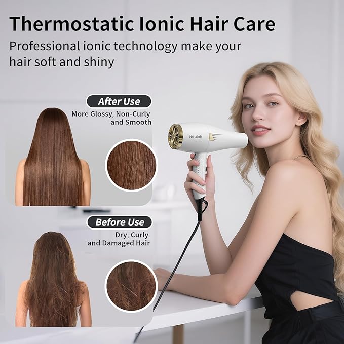 Salon Hair Dryer, Professional Blow Dryer AC Motor Fast Drying with 2 Speed, 3 Heat Setting, Cool Button, with Diffuser, Nozzle, Concentrator Comb for Curly & Straight Hair
