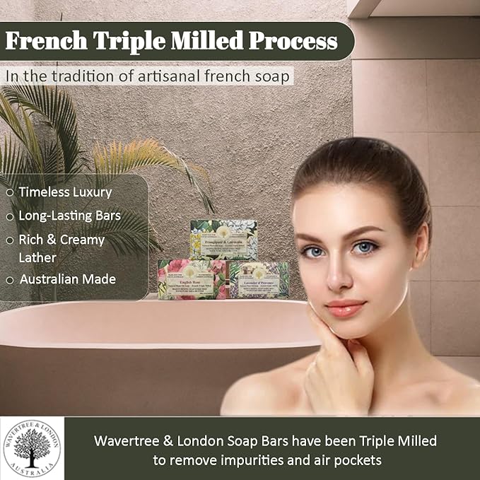 Wavertree & London Trio Gift Box (3 Bars) - 7oz Lavender, English Rose, Frangipani Gardenia Scented Moisturizing Triple Milled Natural Soap Bars - Pure Plant Oil Soap Bars for All Skin Types