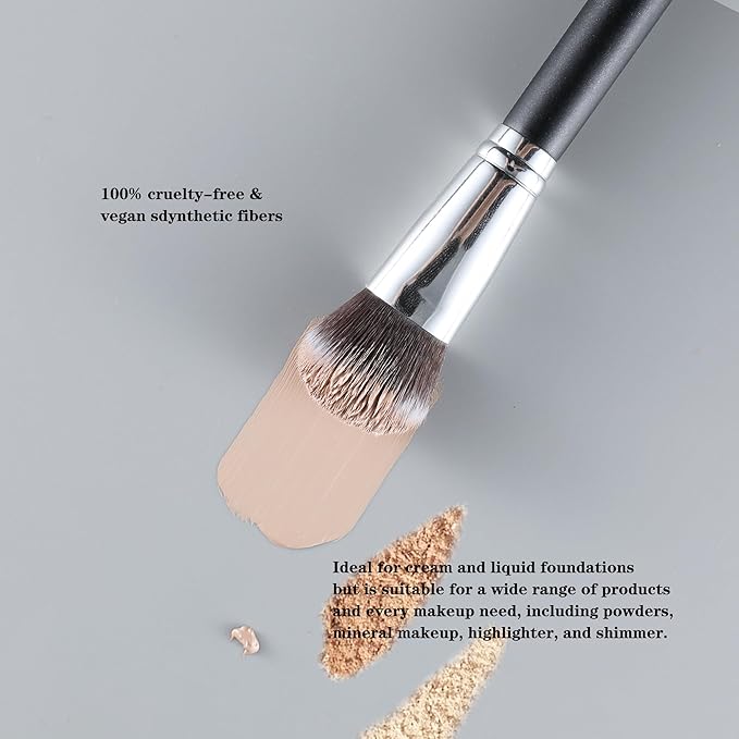 ENERGY Foundation Brush for Liquid Makeup Professional Vegan Makeup Brush for Foundation,Powder,Contour,Bronzer Blending Contouring Dense Soft Face Brush Black 200