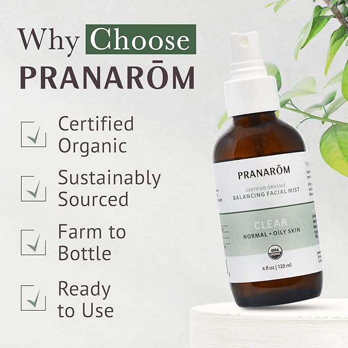 Pranarom Facial Mist (4oz / 120ml) - 100% Pure & Natural Essential Oil Facial Mist for Dry Skin Hydration & Toning (Clear (Oily Skin))