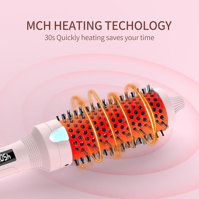 K&K 1 1/2 Inch Ceramic Tourmaline Ionic Heated Round Brush Curling Brush Creates Blowout Look -Creates Root Volume & Loose Curls Volume Curls Dual Voltage Hair Styling Tool (Pink, 1.5 Inch)