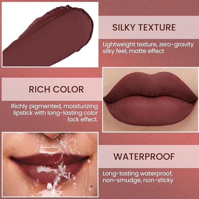 Matte Lip Liner – Sharpenable, Professional Waterproof & Smudge-Proof, Velvet Matte, Long-Lasting Color Lock, Daily Wear, Ideal for Bold & Chic Makeup Looks, Caramel Dark Brown (Shade 01)