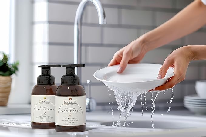 Castle Soap All-Purpose Foaming Castile Soap | Multi-Use Cleanser for Hair, Body, Hands & Home | Nourishing Coconut Oil Formula | Sensitive Skin Friendly | Hydrating Lather | 11.5 oz | Unscented