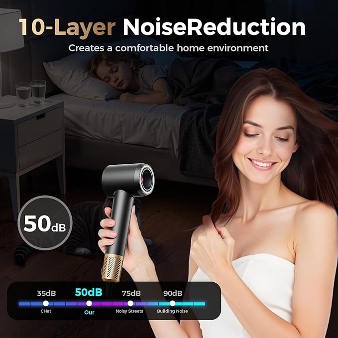 Hair Dryers Women,Infrared Hair Dryer,High-Speed Ionic Low-Noise Hair Dryer,Dries Quickly,Quiet,Lightweight, with a Magnetic Nozzle,for Home,Travel,Salons (Black)