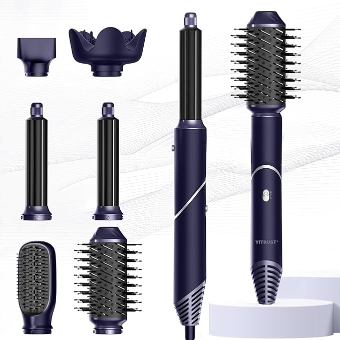 6 in 1 Hair Dryer Brush, Detachable Air Hair Styler Curling, Drying,Volumizing, Straightening, Negative Ionic Hair Dryer with Diffuser, Hair Styling Tools