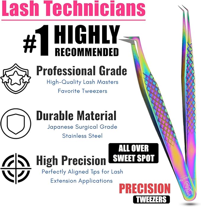2pcs Fiber Tip Lash Tweezer Set – Fine Axe Tip Volume Boot Tweezer & Isolation Tweezer, Precision Eyelash Extension Tools, Stainless Steel, Non-Slip Grip for Classic, Mega Volume Lashing (Multi)