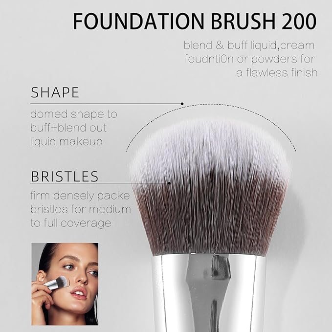 ENERGY Foundation Brush for Liquid Makeup Professional Vegan Makeup Brush for Foundation,Powder,Contour,Bronzer Blending Contouring Dense Soft Face Brush Black 200