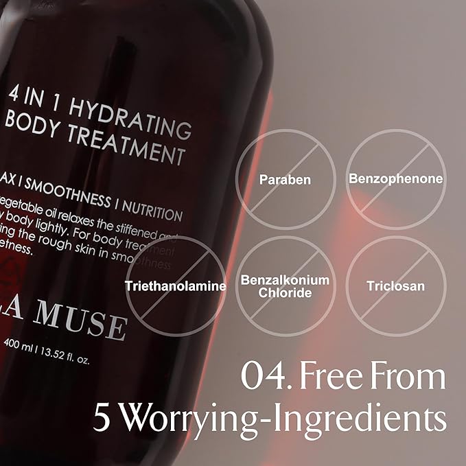 LA MUSE 4-in-1 Hydrating Body Treatment 13.5 fl oz - Moisturizing Barrier with Natural Oils & Calming Aromatherapy | Fast-Absorbing, Non-Sticky Formula | Paraben-Free, For Sensitive Skin & All Seasons