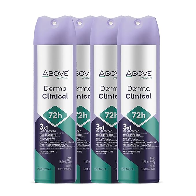 ABOVE 72H Whole Body Spray Deodorant for Women – Derma Clinical(4 Pack) – Aluminum Free Antiperspirant Deodorant Spray – Long-Lasting Protection, No Stains, Vegan, Cruelty-Free, Rose & Musk Scent