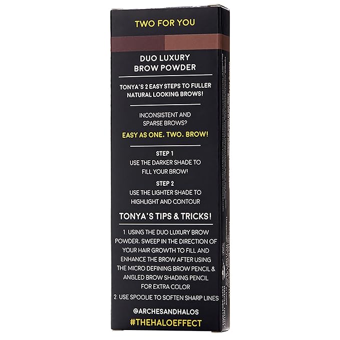 Arches and Halos Duo Luxury Brow Powder - Eyebrow Shaper and Color - Powder Compact with 2 Neutral Shades - Warm Brown - 0.1 oz