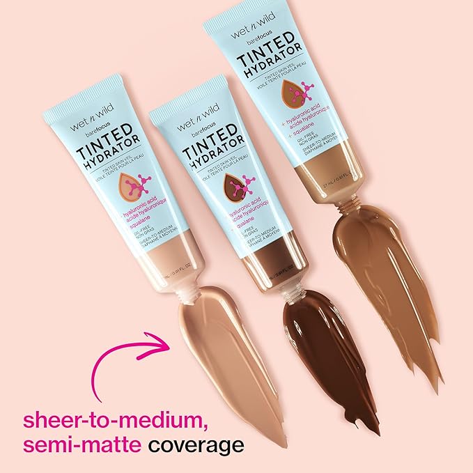 wet n wild Bare Focus Tinted Hydrator Tinted Skin Veil, Lightweight Buildable Coverage with Hyaluronic Acid & Vegan Squalane, Semi-Matte Finish, Cruelty-Free - Fair