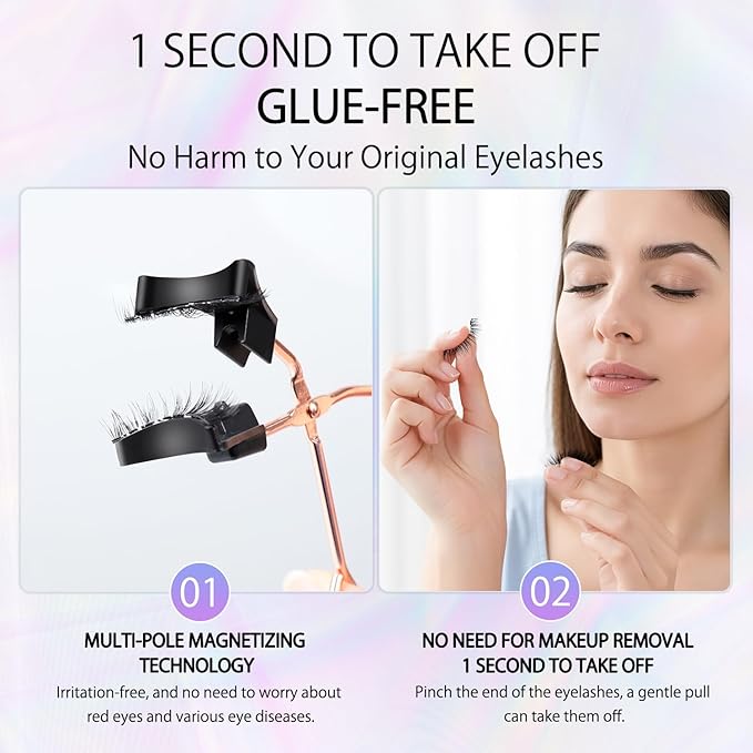 2025 Magnetic Eyelashes 4 Pairs Kit 3D Natural Reusable Lashes with Applicator, No Glue Eyeliner Needed, Waterproof & Hypoallergenic False Eyelashes for Daily/Party/Wedding (1)