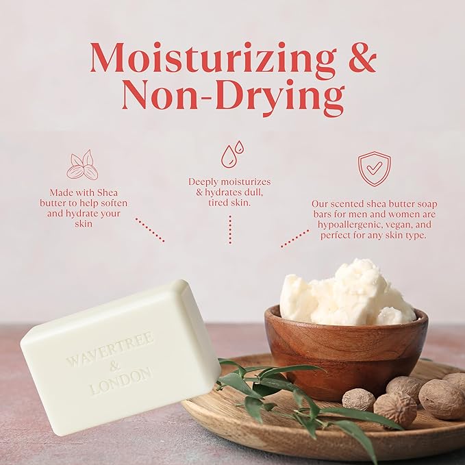 Wavertree & London Japanese Plum Scented Natural Soap (2 Bars), 7oz Moisturizing French Triple Milled Soap Bars enriched with shea butter - Pure Plant Based Bath & Body Bars for All Skin Types