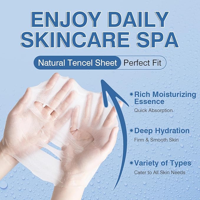 Face Mask Skincare - 6 Sheet Masks, Spa Party Face Masks, Natural Ingredients, Moisturizing & Soothing - Suitable for All Skin Types