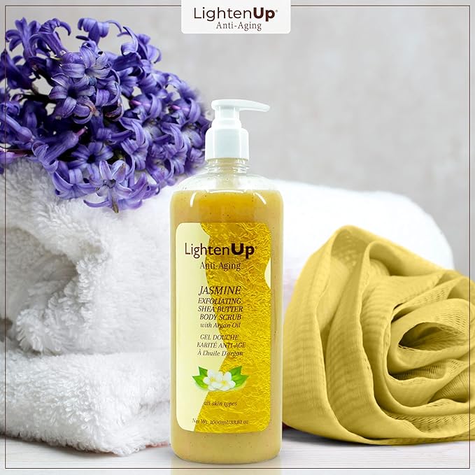 OMIC Lighten-Up Exfoliating Body Wash - 33.8 Fl oz / 1000 ml - Formulated to Exfoliate and to Nourish Skin, with Shea Butter, Jasmine Oil Argan Oil
