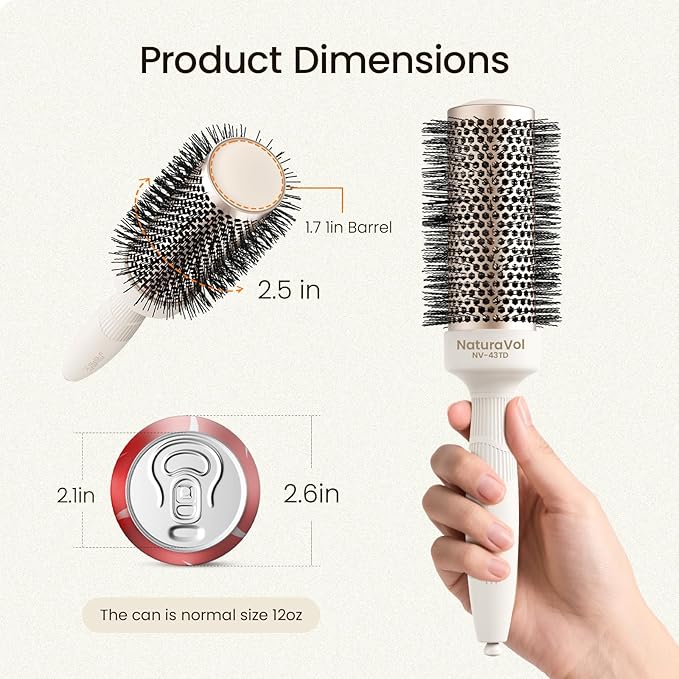 AIMIKE Round Brush for Blow Out, NaturaVol Medium Round Hair Brush w/Nano Thermal Ceramic Tech, for Blow Drying & Styling, Boost Volume & Smoothness, with 2 Clips (1.7 Inch Barrel, 2.5 Inch Bristle)