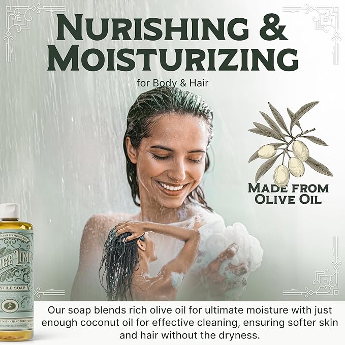 Sage Lime Liquid Castile Soap – Vegan Organic & Body Wash, High Olive Oil Content, Non-Drying Formula, Great for Sensitive Skin by Carolina Castile (Sage Lime, 32 Fl Oz)