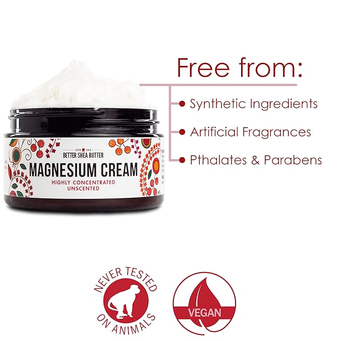 Better Shea Butter Magnesium Cream for Leg Cramps | Relieves Muscle Tension | Night Lotion Safe for Pregnancy, Kids and Babies | Organic and Natural Ingredients | Vegan, Made in USA | (Unscented)