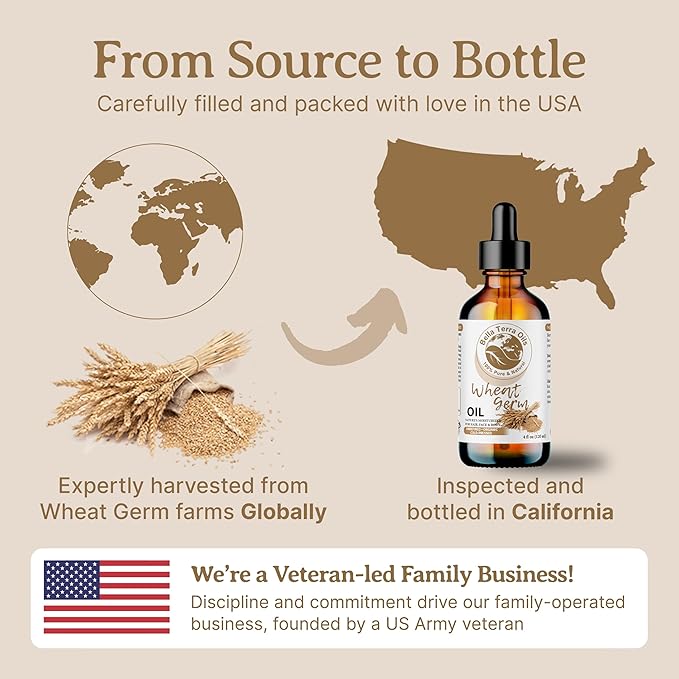 Bella Terra Oils - Organic Wheat Germ Oil 8 oz - Potent Vitamin E Oil for Skin, Celebrate Beauty with Essential Nutrients, The Pinnacle of Face Oils