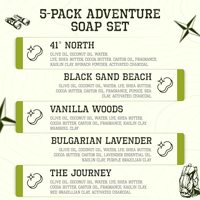 CompassSoap Natural Bar Soap for Women & Men | Skin-Friendly, Hand Made Soap Bar Gift Set | Best Exfoliating and Cleansing Bar Soap for Men & Women | 5 Oz. Variety Pack of 5