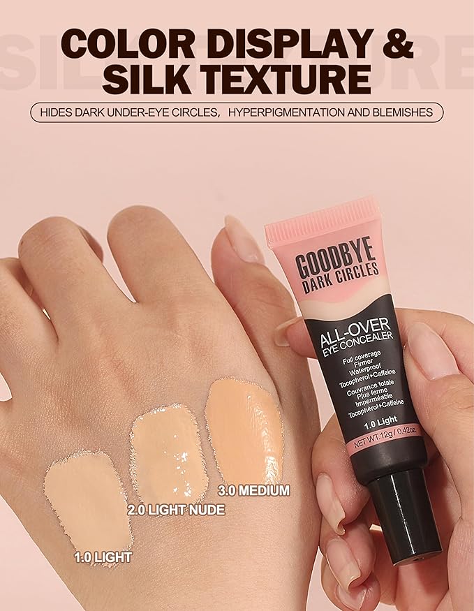 Erinde Under Eye Full Coverage Concealer, Color Corrector for Dark Circles, Fine Lines, Redness & Discoloration, Waterproof Natural Finish Dark Circles Under Eye Concealer, 02 Light Nude