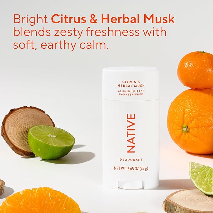 Native Deodorant | Natural Deodorant for Men, Aluminum Free with Baking Soda, Probiotics, Coconut Oil and Shea Butter | Citrus & Herbal Musk