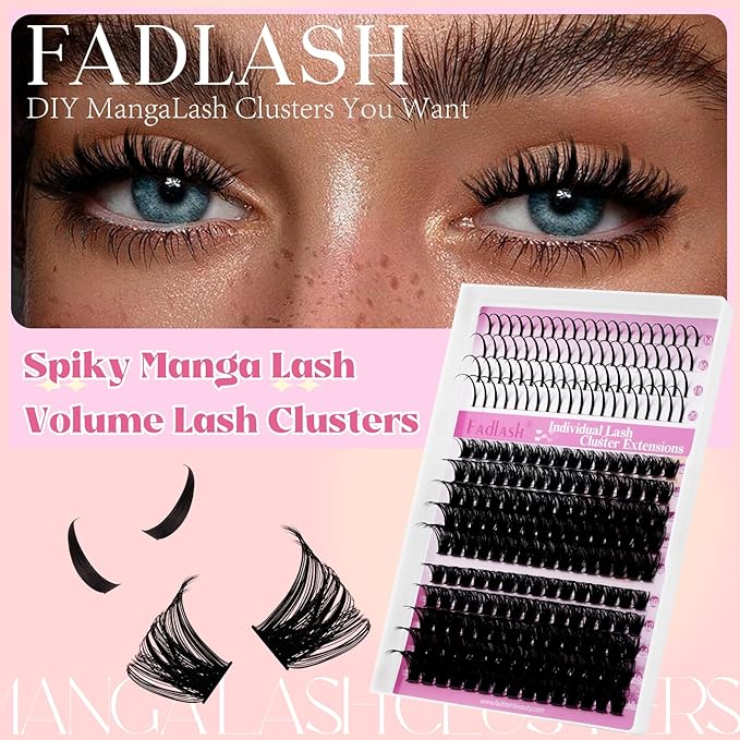 Lash Clusters 80D+100D Eyelash Clusters 10-18mm Spikes 14-20mm Thick Volum Manga Lashes with D Curl DIY Fairy Lash Clusters with Spikes by FADLASH