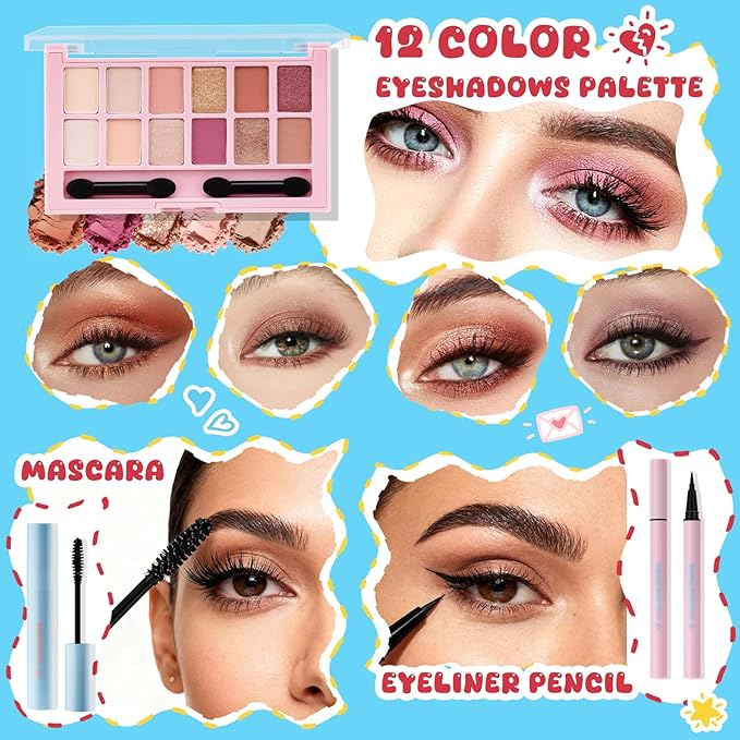 Color Nymph All In One Girls Makeup Kits for Teen Girls & Women Full Kit with Cutie Pie Handbag, Make up Set for Girl with Eyeshadow Blushes Contour Highlighter Lipgloss Mascara Eyeliner and Mirror