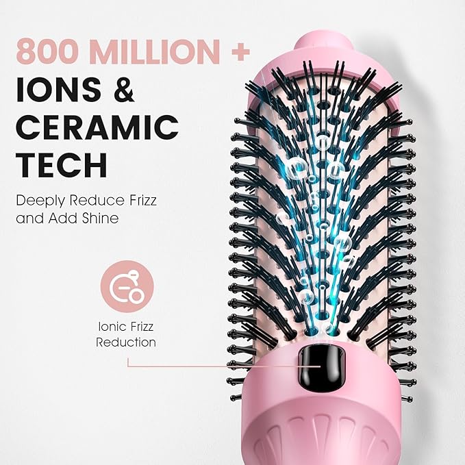 Thermal Brush for Less Damage, 1.5 Inch Heated Round Brush for Blowout Look, Heated Curling Styler with 800M Negative Ions & Ceramic for Volumizing, Easy to Use, Dual Voltage (Youthful Pink)