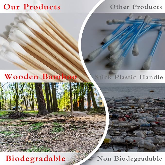 500PCS 6" Cotton Swabs in Storage Box - Long Cotton Swab with Wooden Sticks - Lint Free, Highly Absorbent Single Tipped Applicators for Makeup, Pet Care, Home Cleaning