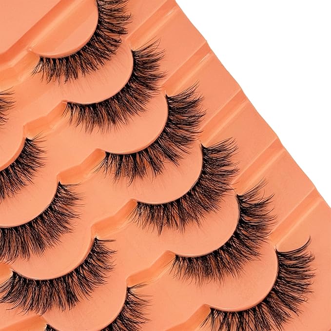 Cat Eye Lashes False Eyelashes Natural Look, Yasnai Wispy Fake Lashes Volume Lashes, Strips Lashes Natural Eyelashes Clear Band 6 Pairs Pack