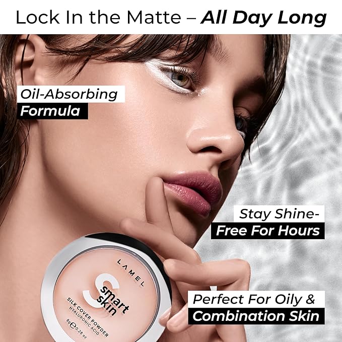 Lamel Smart Skin Silk Compact Powder - Long Lasting Pressed Finishing Powder - Oil Control Makeup, Suitable for Dry Skin, Lightweight Formula - 401 Porcelain 0.28 oz