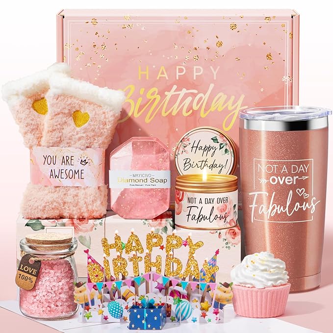 Birthday Gifts for Women Friendship, Rose Relaxing Spa Gifts Basket Set for Women, Self Care Gift Unique Happy Birthday Gifts Idea for Mom Her Best Friend Sister Wife Girlfriend Coworker Teacher Nurse