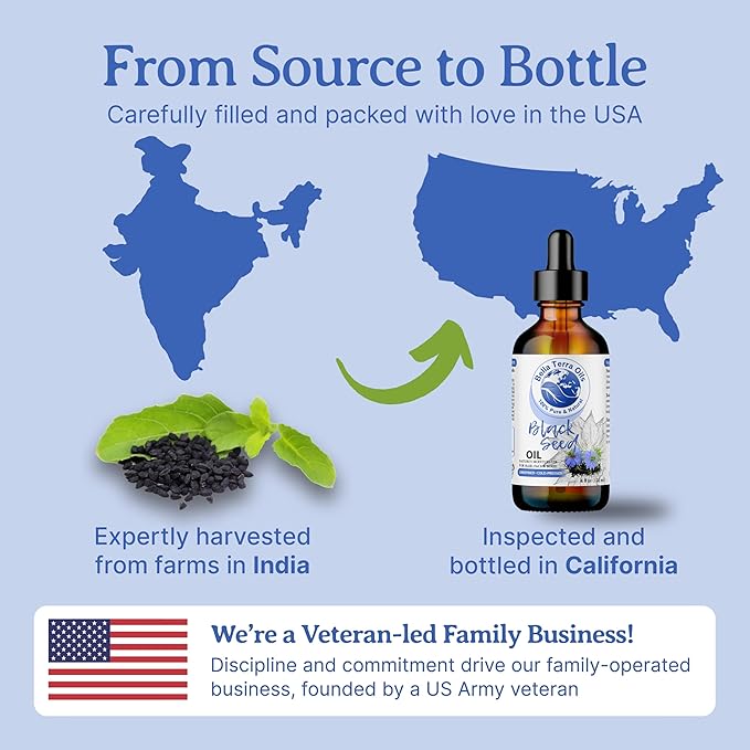 Bella Terra Oils - Black Seed Oil 8 oz - Cold-Pressed & Pure, A Beacon of Essential Minerals & Phytosterols, For the Lovers of Natural Beauty
