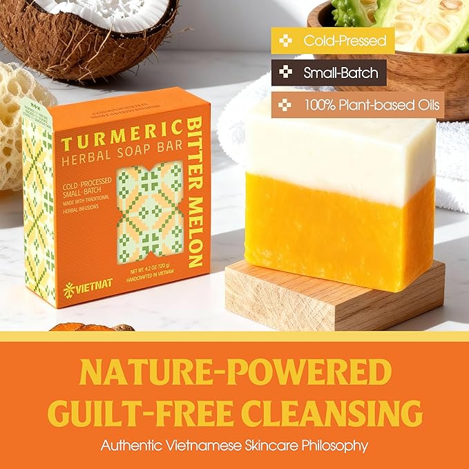 Turmeric & Bitter Melon Soap Bar (Pack of 5) – 2-in-1 Cleansing & Balancing, Cold Process Handmade Bar with Natural Botanicals, Gentle Soap for Oily Skin