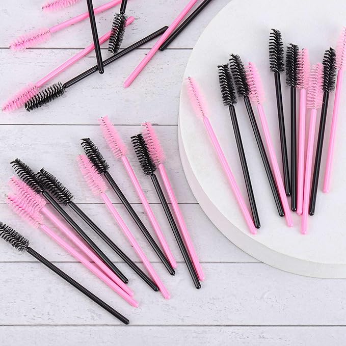 1000 Disposable Mascara Wands Eyelash Brushes Spoolies for Eyebrow Eye Lash Extension Black and Pink