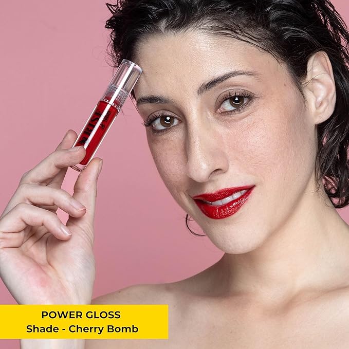 Power Gloss – Crimson Red Vegan Non-Sticky Lip Gloss with High Pigment, Hyaluronic Acid, Castor & Jojoba OIl for Striking, Smooth, Moisturizing Color (Cherry Bomb)
