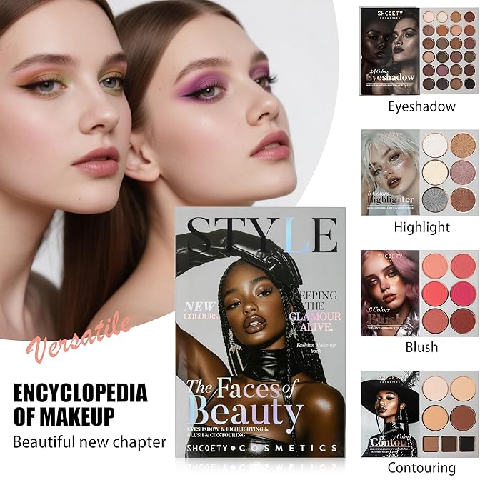 43 Color Cosmetic Palette - Pigmented Eyeshadow, Blendable Blush, Highlighter & Contour, Long-Wear Makeup Kit for Full Face Makeup, Travel-Friendly (A)