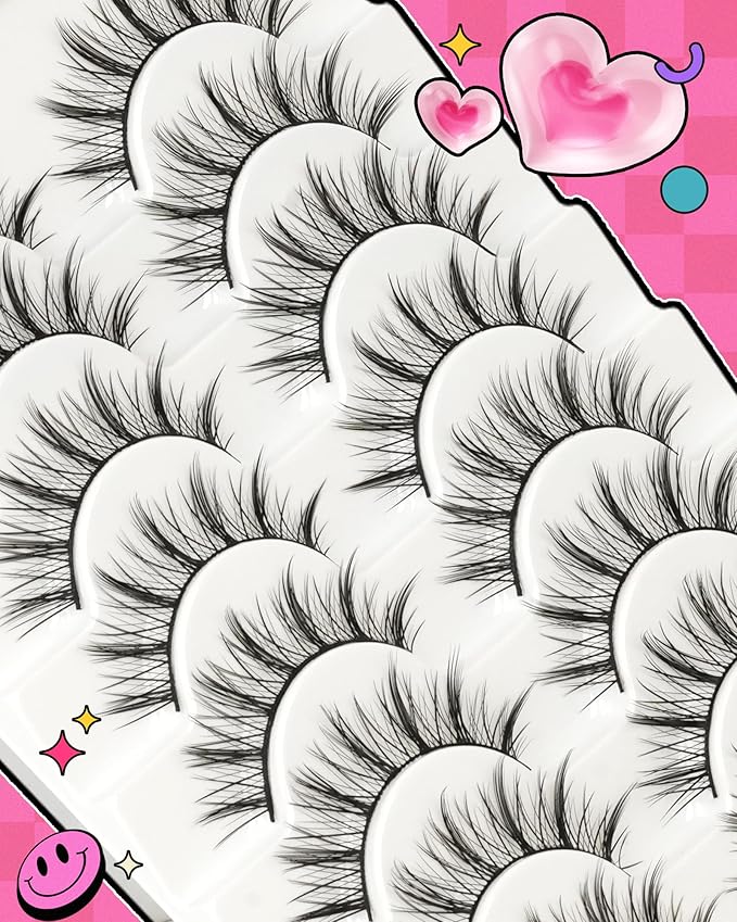 Manga Lashes Spiky False Eyelashes - Wispy Anime Natural Look False Eyelashes Cotton Band Strip Lashes 10 Pairs Cosplay Asian D Curl Fake Lashes by EMEDA(14mm #02)