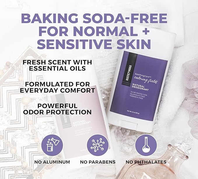Rustic MAKA Natural Deodorant | Calming Fields | Aluminum-Free & Paraben-Free | Baking Soda-Free & Cruelty-Free | Odor-Neutralizing with Lavender + Mint | For Women & Men