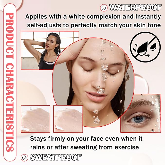 Color Changing Liquid Foundation & Full Coverage Concealer Foundation Face Primer Base Makeup Set,Moisturizing BB Cream & Loose Setting Face Powder with Makeup Sponge