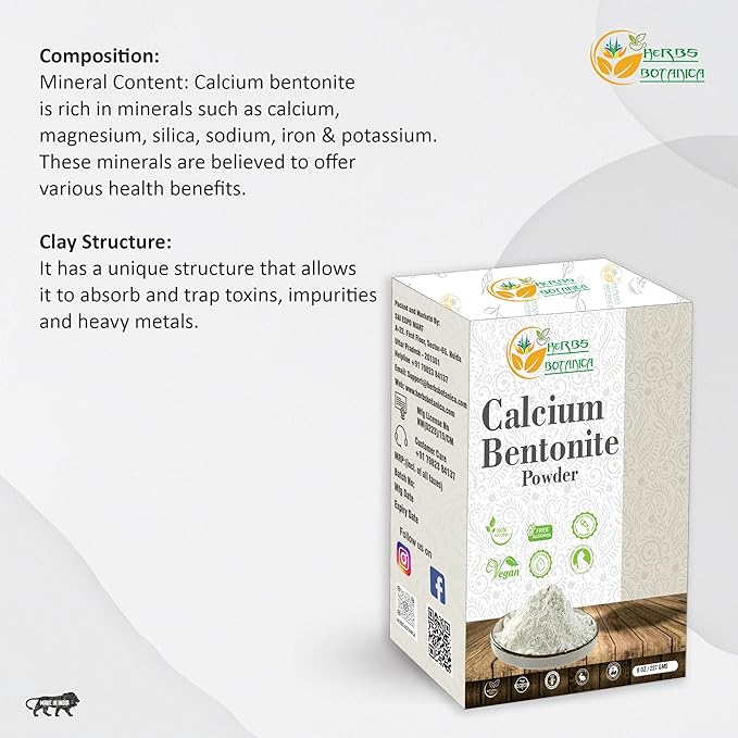 Calcium Bentonite Clay Food Grade Powder Indian Healing Clay for Face and Body, Detox Body Wrap, Deep Pore Cleansing Facial, Natural Facial Mask 8 oz / 227 gms / 1/2 lb