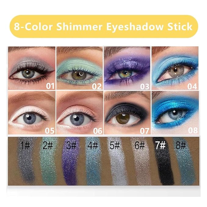 Gray Eyeshadow Stick, Highlighter Eye Liner,Eye Brightener Stick, Shimmer Creamy eyeshadow, Waterproof Eyeshadow Pencil Long Lasting Eye Shadow Makeup.#1 smoky dark gray shimmer