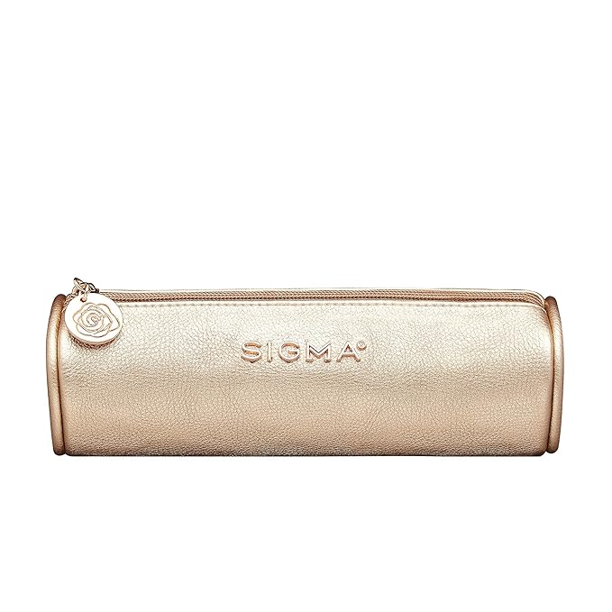 Sigma Beauty Bloom + Glow Makeup Brush Set – Set of 3 Face Makeup Brushes for Blush, Contour, Bronzer, and Highlighter, Includes Stylish Rose Gold Small Makeup Bag (4 Pcs)